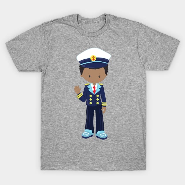 African American Boy, Boat Captain, Skipper, Sea T-Shirt by Jelena Dunčević